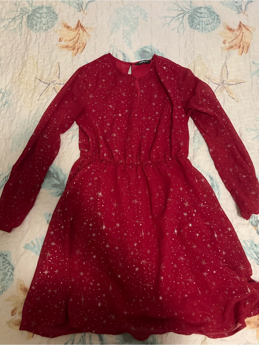 Allegra K Girls' Red Star-Print Long Sleeve Party Dress